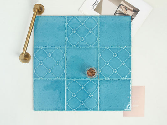 Ice Crack Ceramic Tiles 150x150mm - N-BL-1505M - Per Square Meter - Sky Blue Crackle Glaze Finish