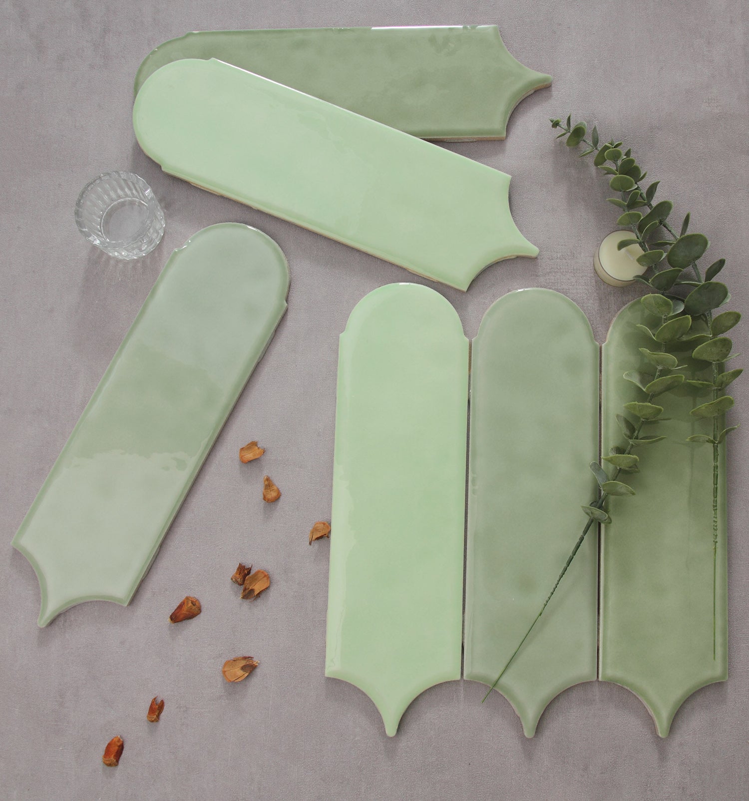 Feather Ceramic Tiles 90x308mm - Per Square Meter - Green Blue Gradient Finish - YM930-05 - GR.Mosaic Decorative Pattern (View 6)