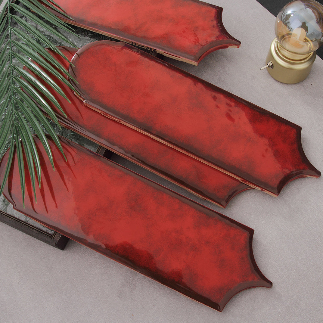 Feather Ceramic Tiles 90x308mm - Per Square Meter - Bright Red Finish - YM930-11 - GR.Mosaic Decorative Pattern (View 6)