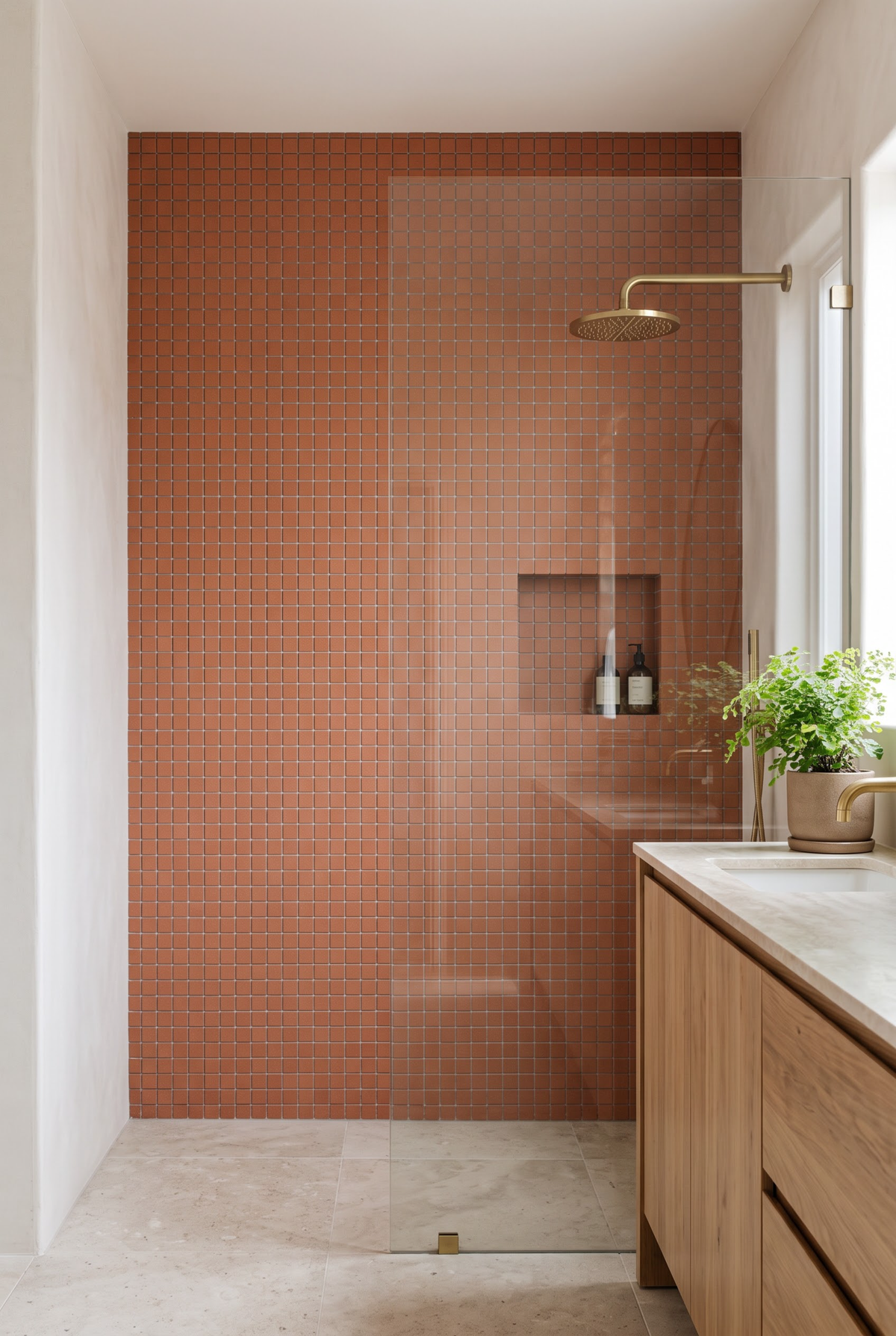 Square Clay terracotta mosaic tile installed - YH48004