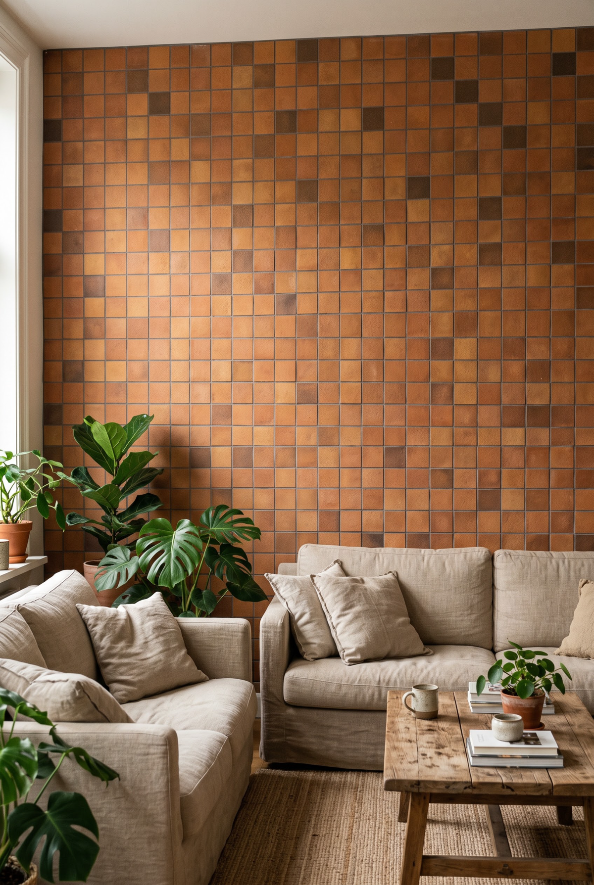 Square Clay terracotta mosaic tile installed - YH48004Y