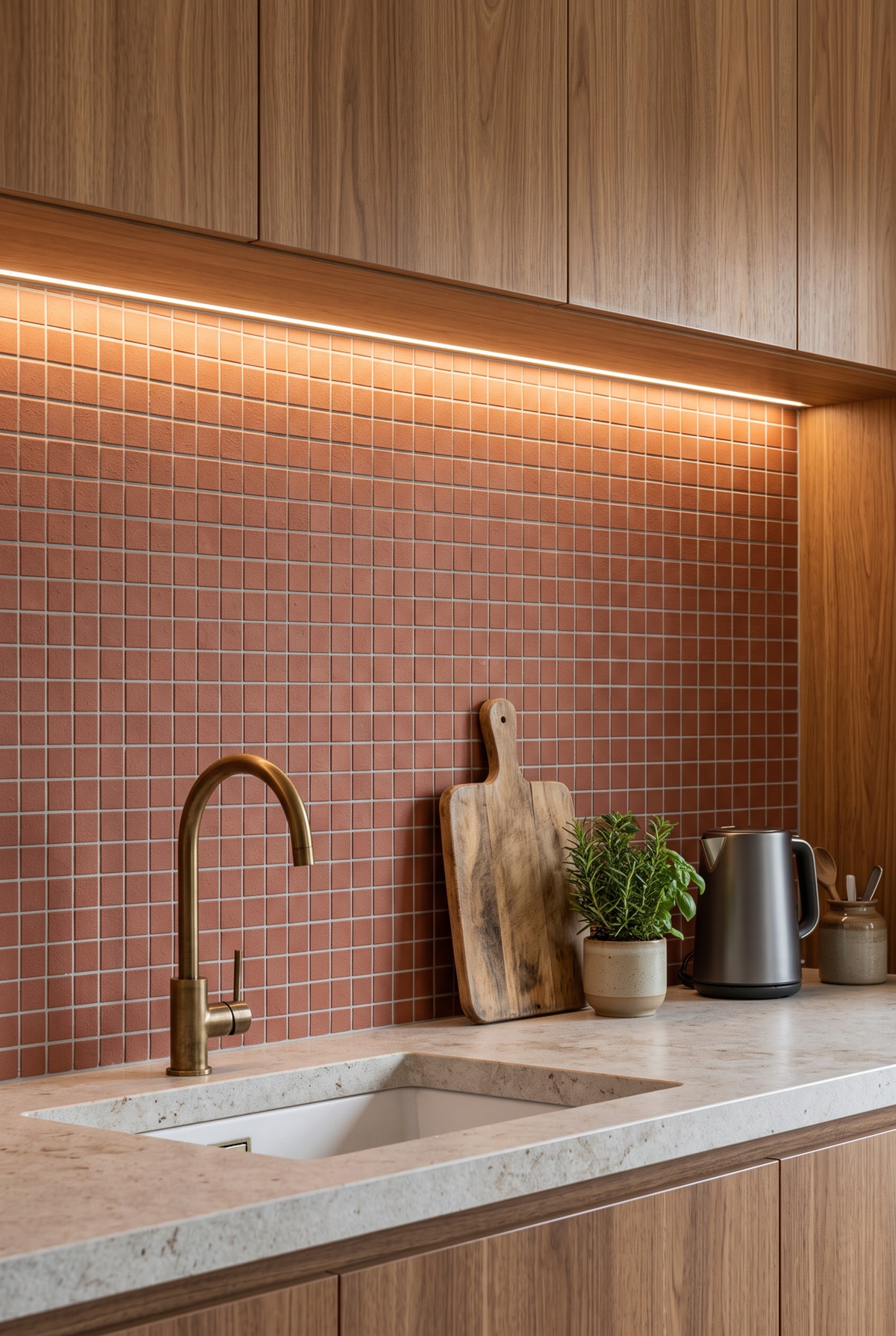 Square Clay terracotta mosaic tile installed - YH48006