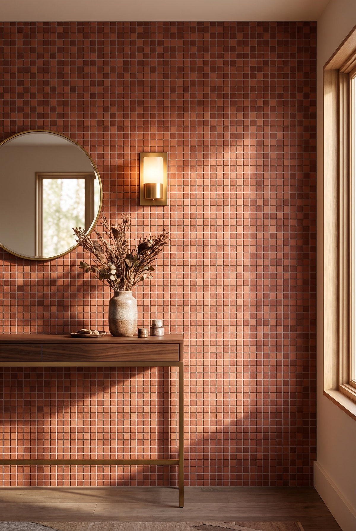 Square Clay terracotta mosaic tile installed - YH48008Y