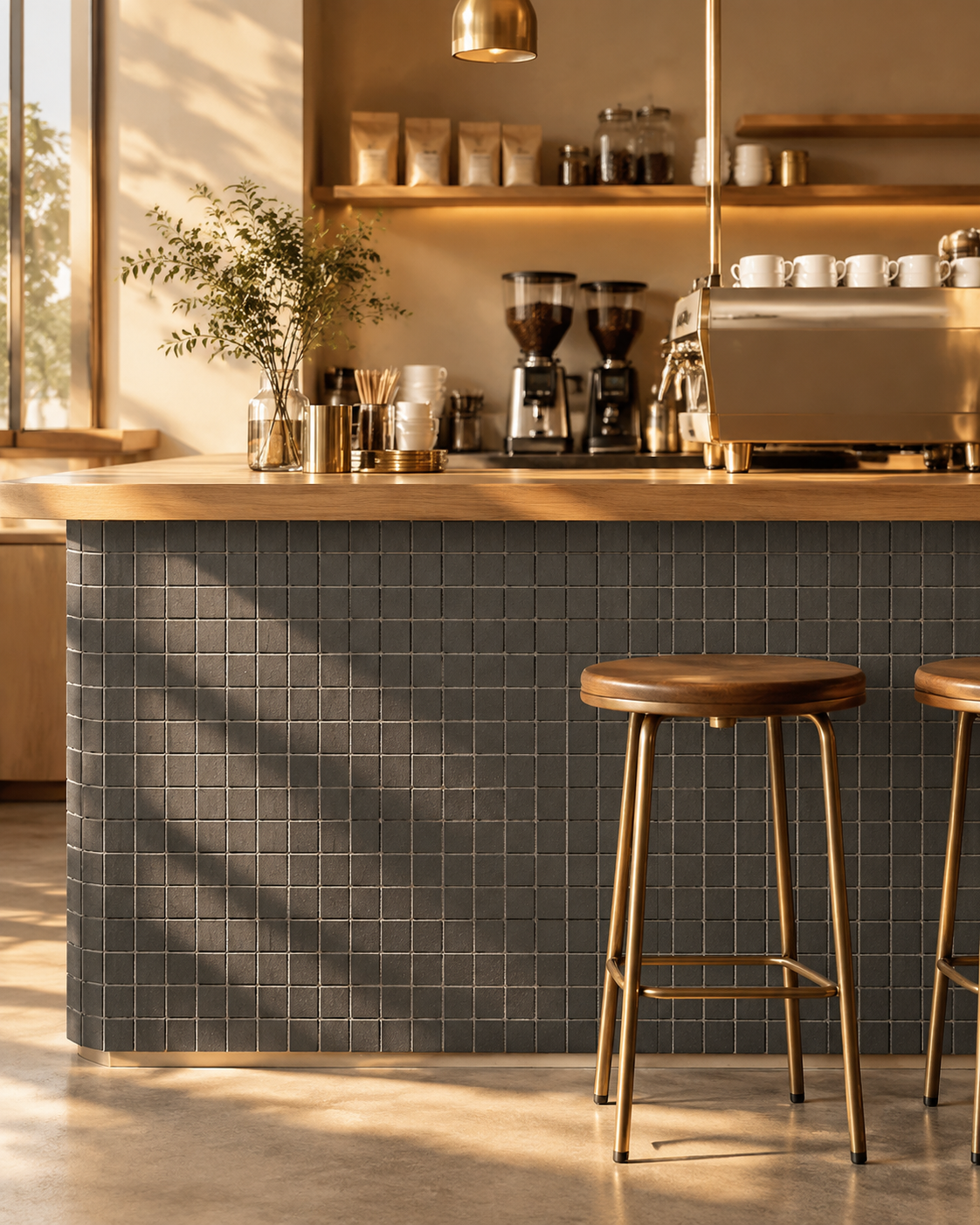 Square Clay terracotta mosaic tile installed - YH480093
