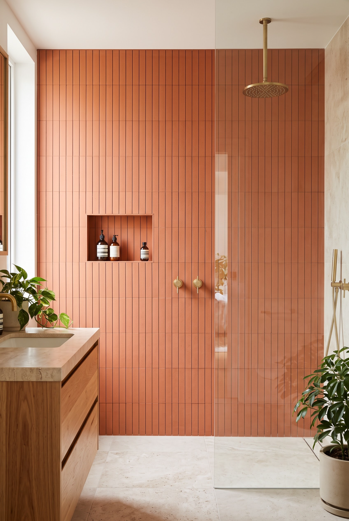 Textured Strip terracotta mosaic tile installed - YH503004