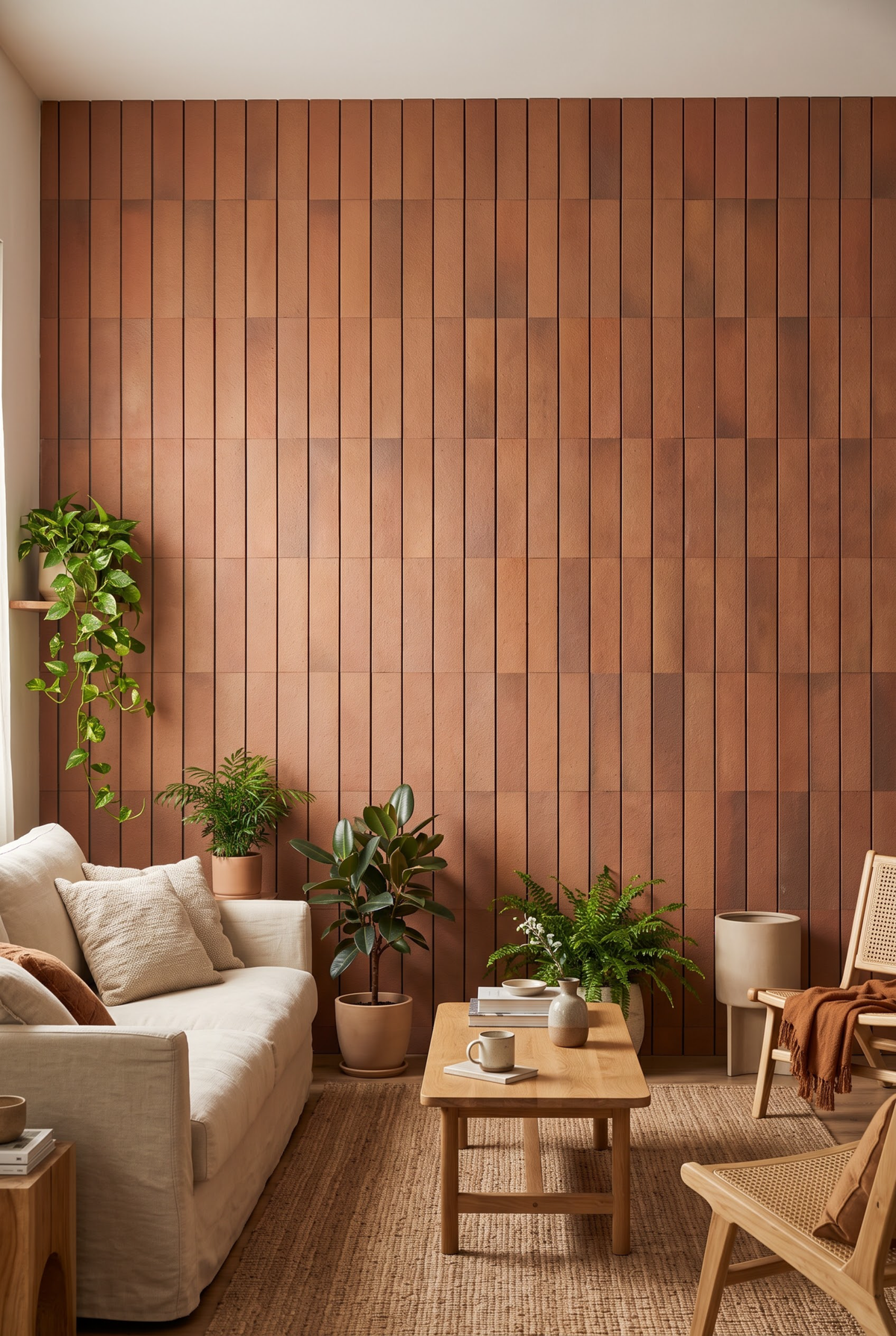 Textured Strip terracotta mosaic tile installed - YH503004Y