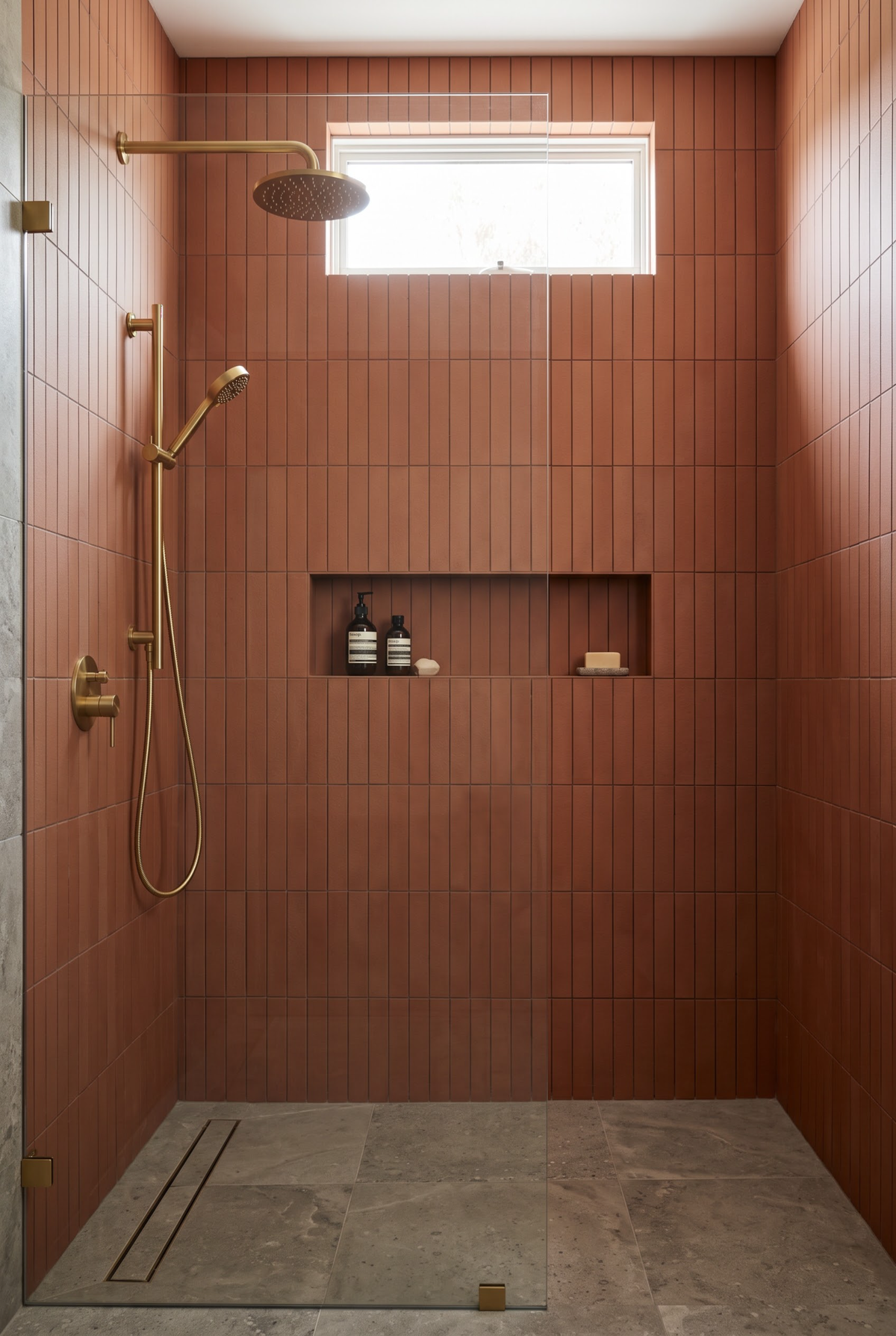 Textured Strip terracotta mosaic tile installed - YH503005