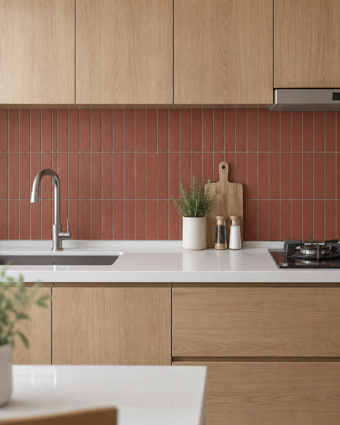Textured Strip terracotta mosaic tile installed - YH503006
