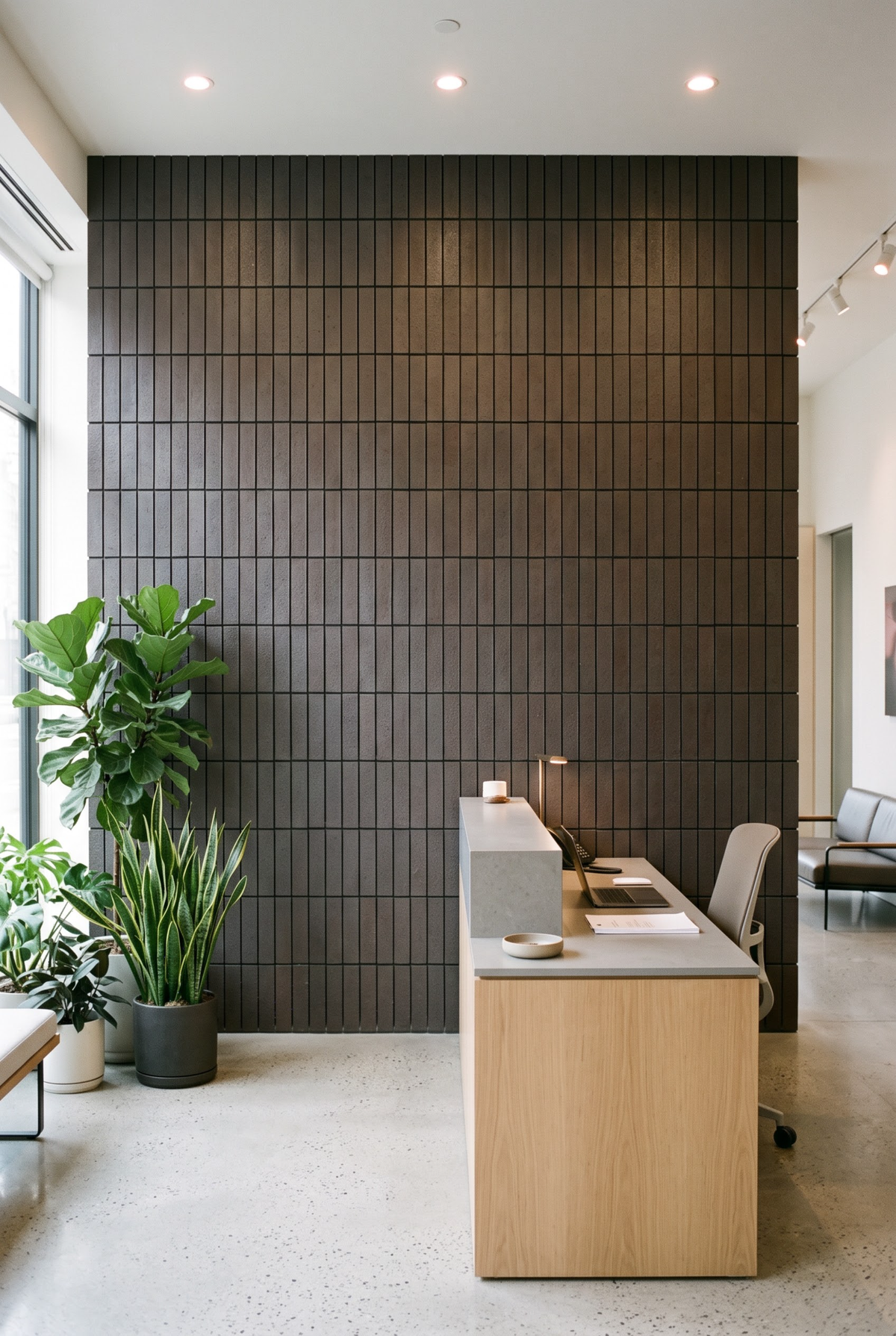 Textured Strip terracotta mosaic tile installed - YH503007Y