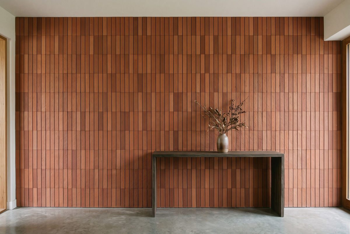 Textured Strip terracotta mosaic tile installed - YH503008Y