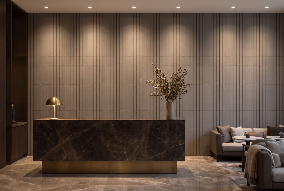 Textured Strip terracotta mosaic tile installed - YH503009
