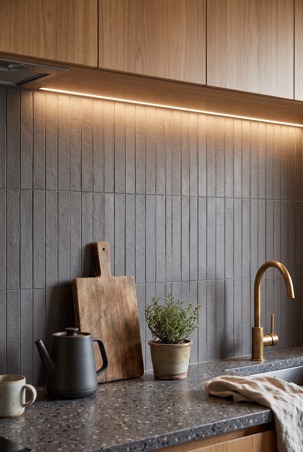 Textured Strip terracotta mosaic tile installed - YH5030092