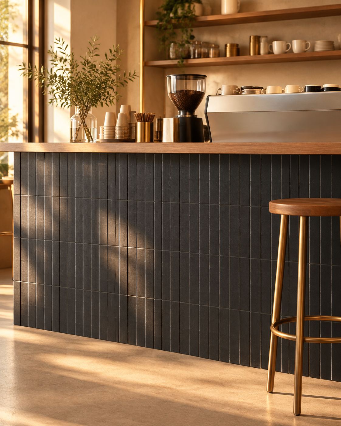Textured Strip terracotta mosaic tile installed - YH5030093