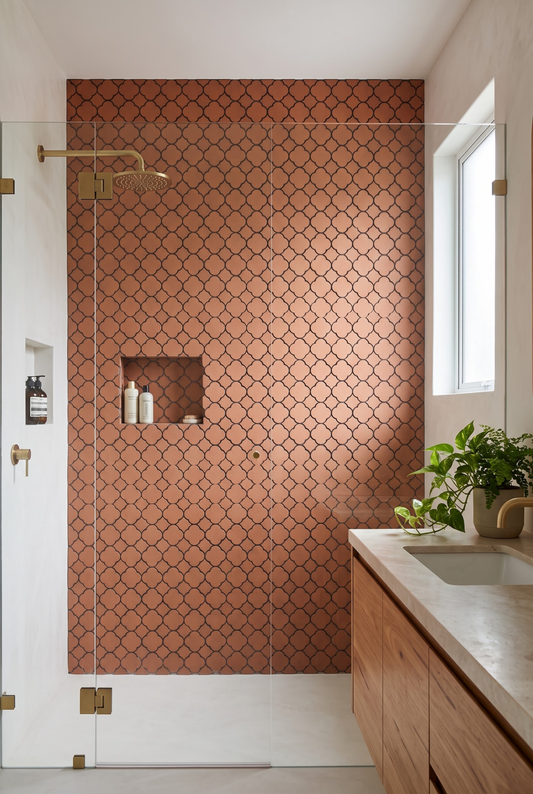 Four-Leaf Clover terracotta mosaic tile installed - YH65004