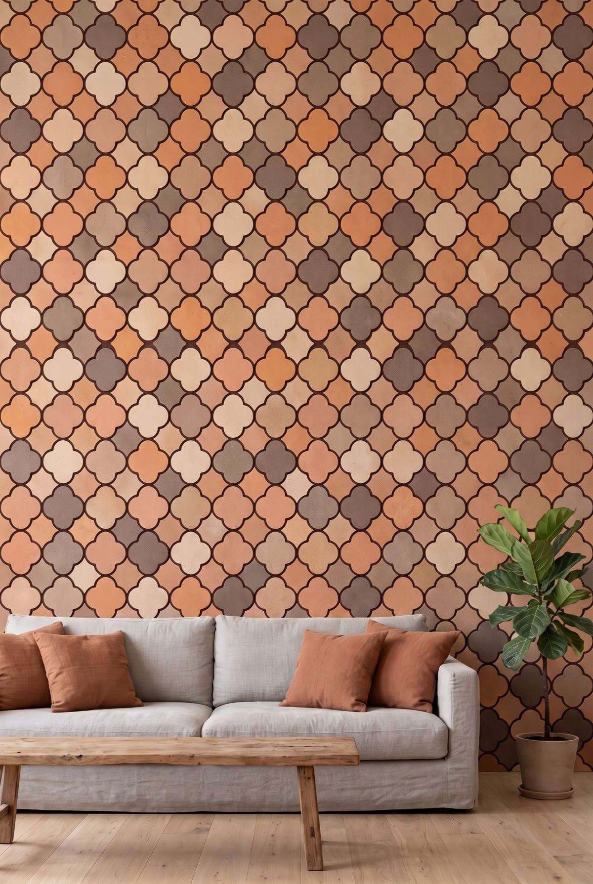 Four-Leaf Clover terracotta mosaic tile installed - YH65004Y