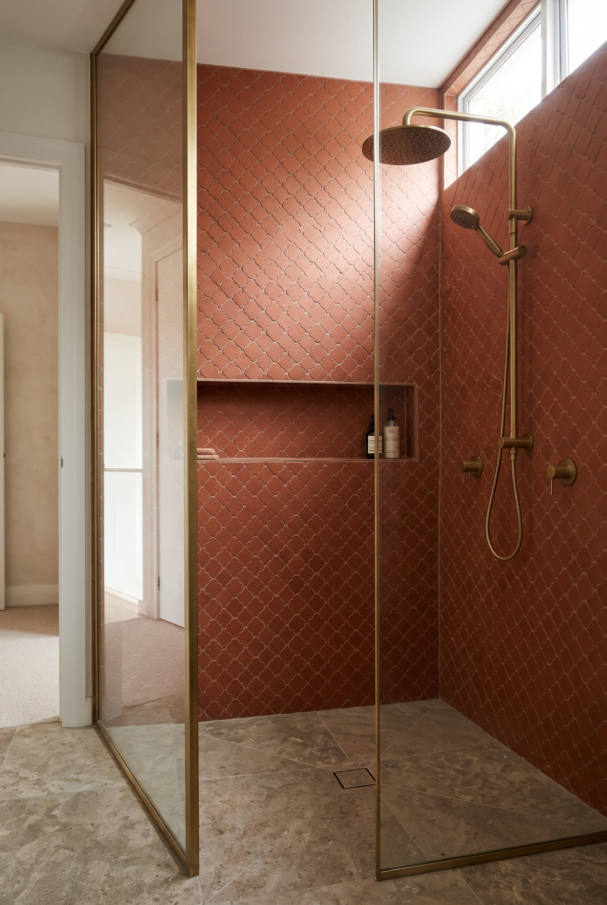 Four-Leaf Clover terracotta mosaic tile installed - YH65005