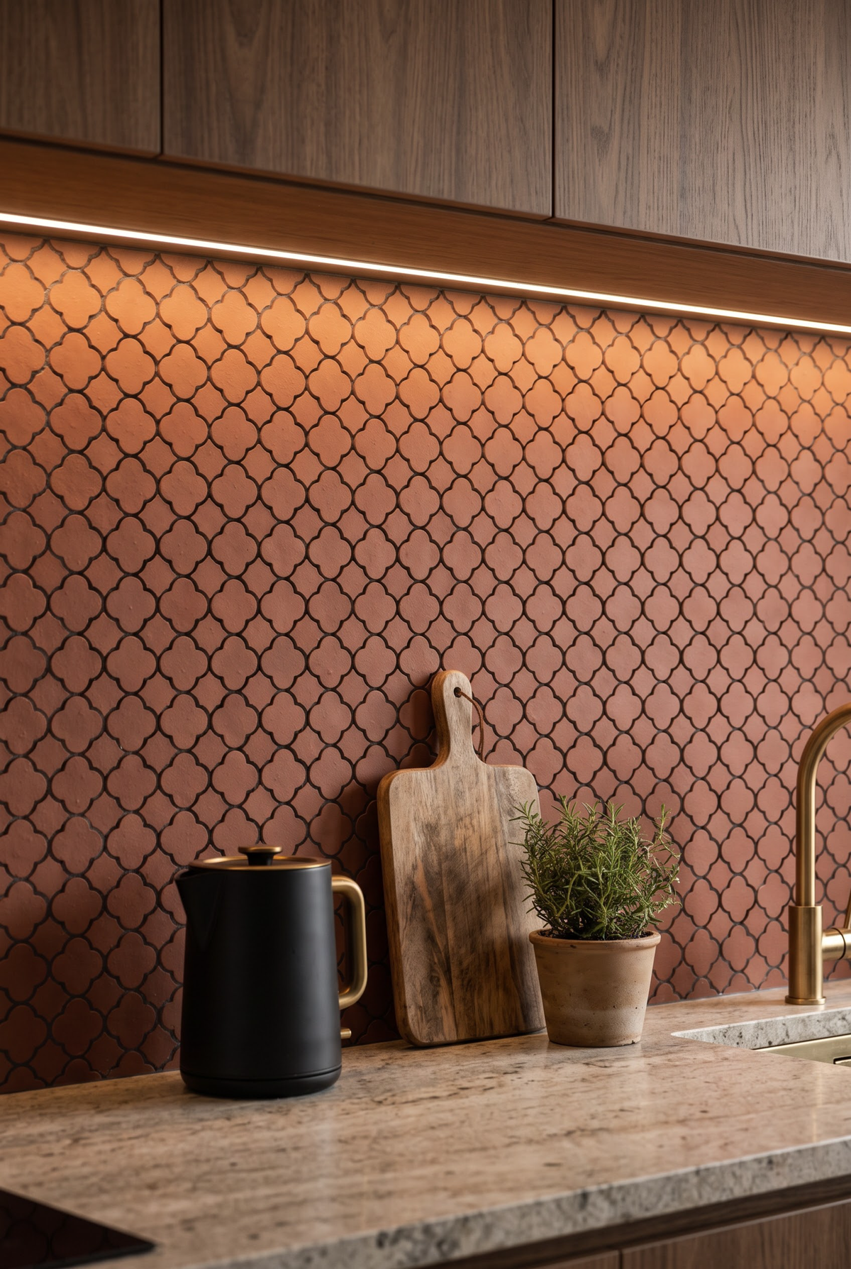 Four-Leaf Clover terracotta mosaic tile installed - YH65006
