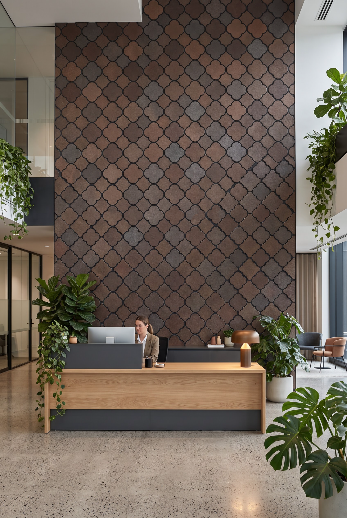 Four-Leaf Clover terracotta mosaic tile installed - YH65007Y
