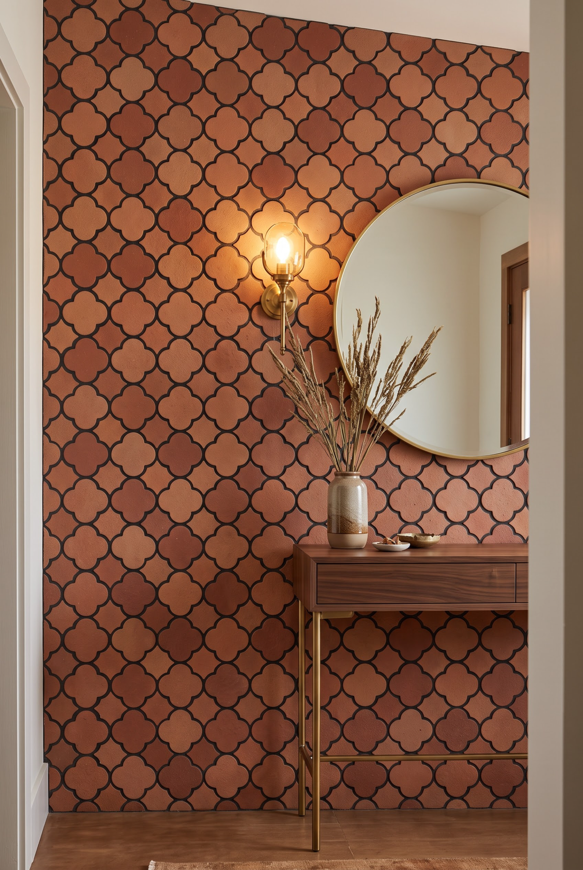 Four-Leaf Clover terracotta mosaic tile installed - YH65008Y