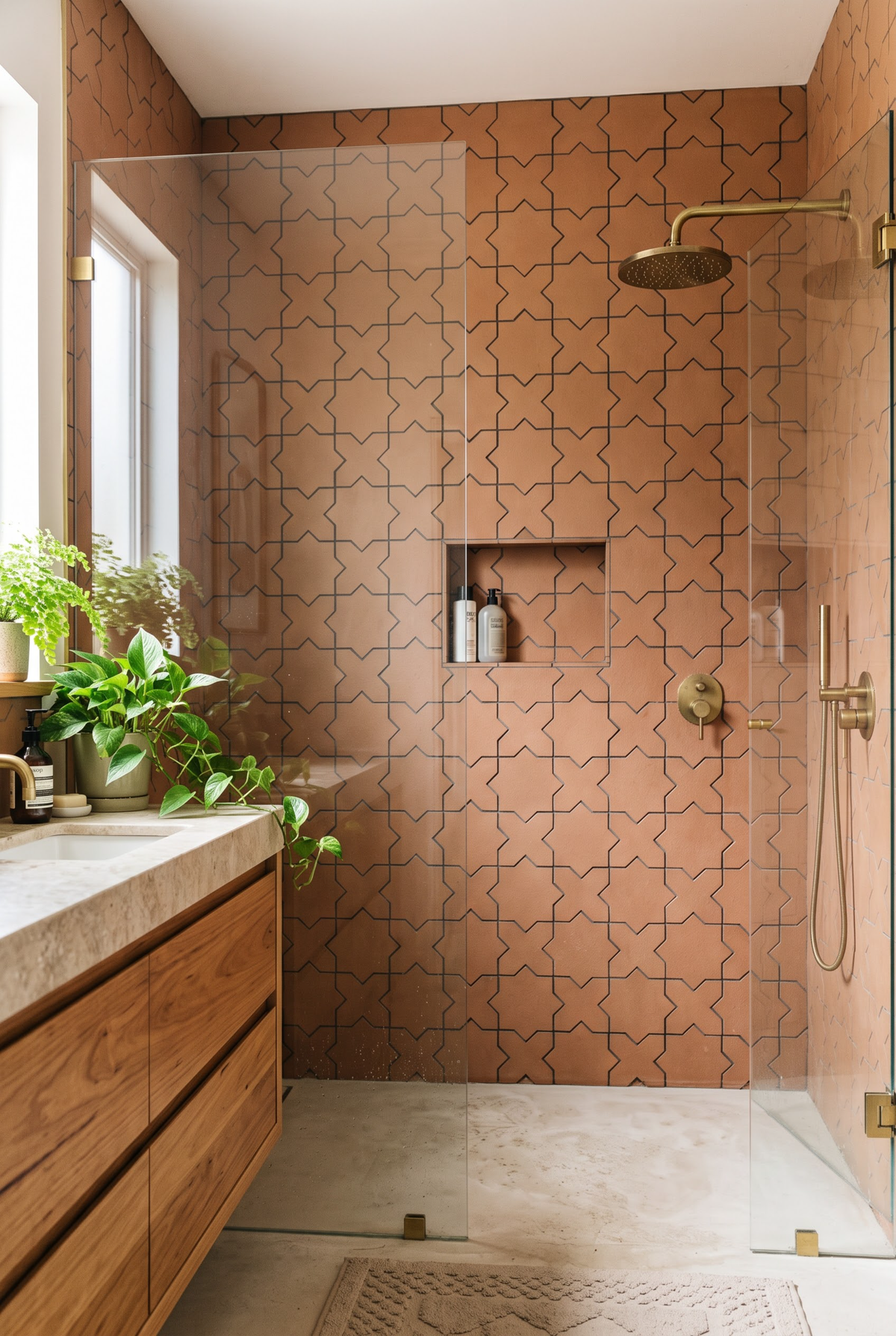 Star terracotta mosaic tile installed - YH75004