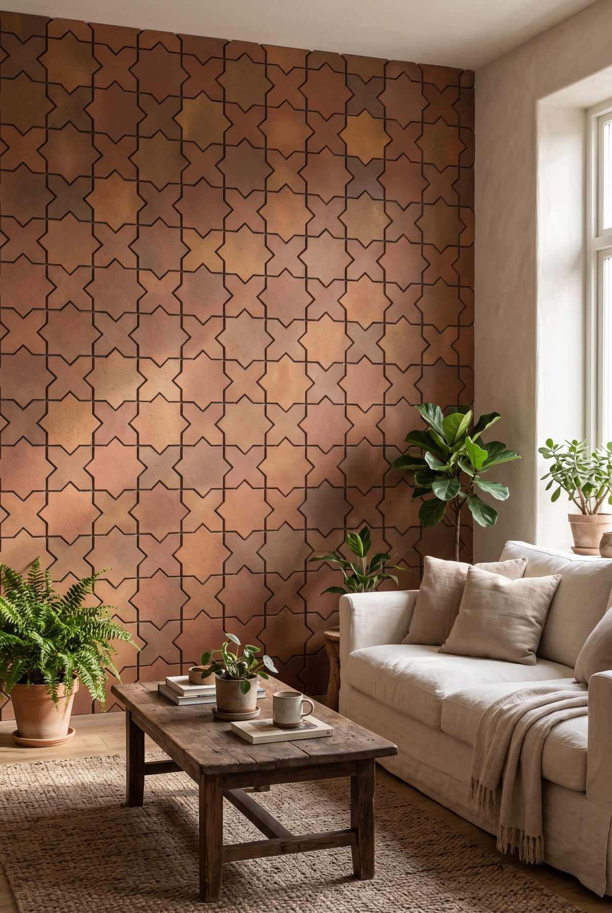 Star terracotta mosaic tile installed - YH75004Y