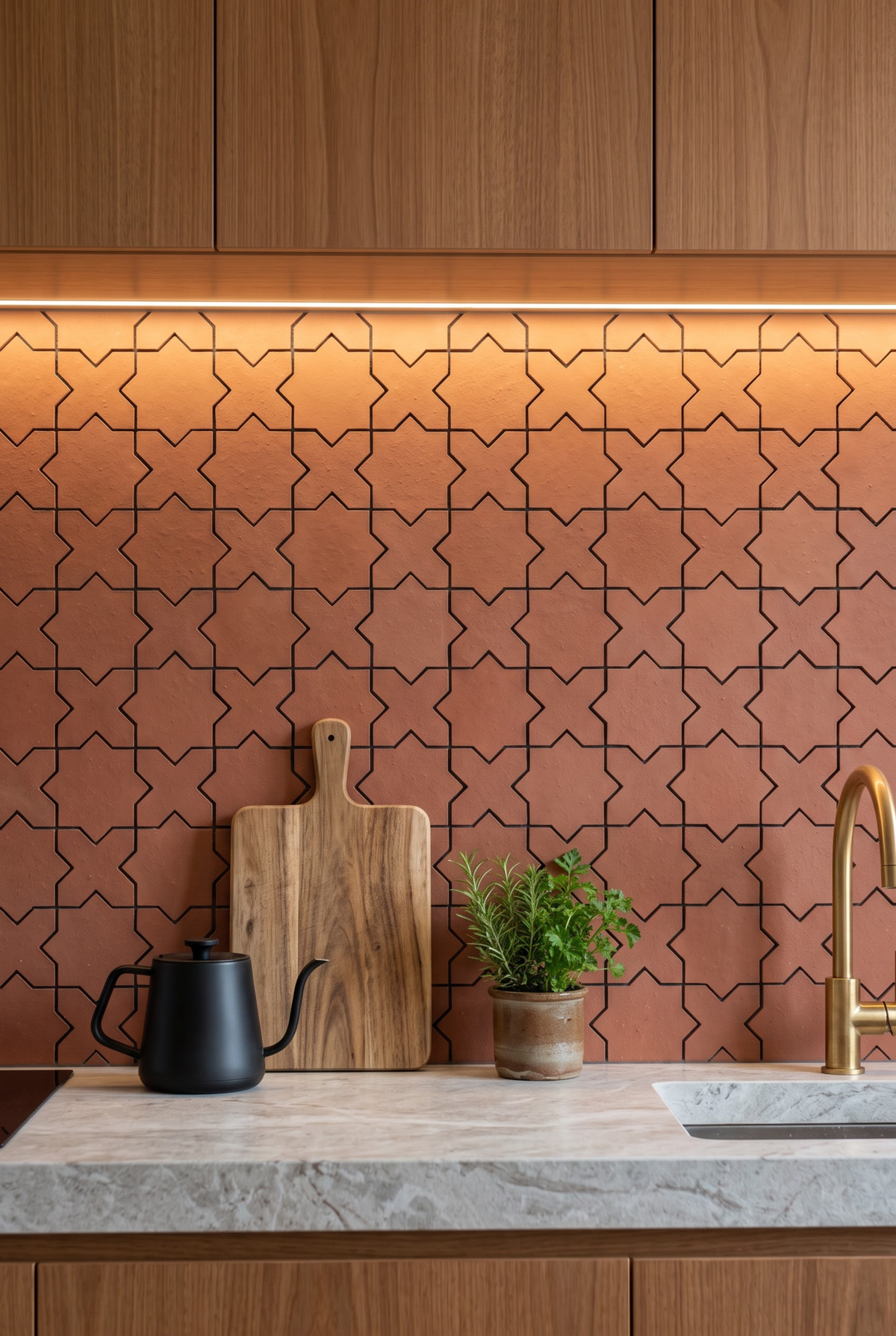 Star terracotta mosaic tile installed - YH75005