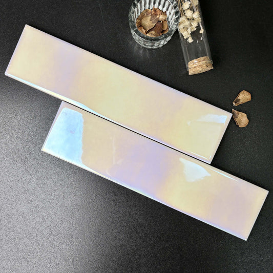 Iridescent Ceramic Tiles 65x265mm - Per Square Meter - Soft Pearl & Pastel Holographic Finish - 652601HC