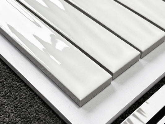 Handmade Kiln-fired Brick 40x250mm - Per Square Meter (100pcs) - Pure White Finish N42501
