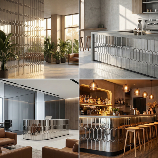 Feather Ceramic Tiles 90x308mm - Per Square Meter - Mirror Silver Finish - YM930-17J - GR.Mosaic Decorative Pattern (View 2)