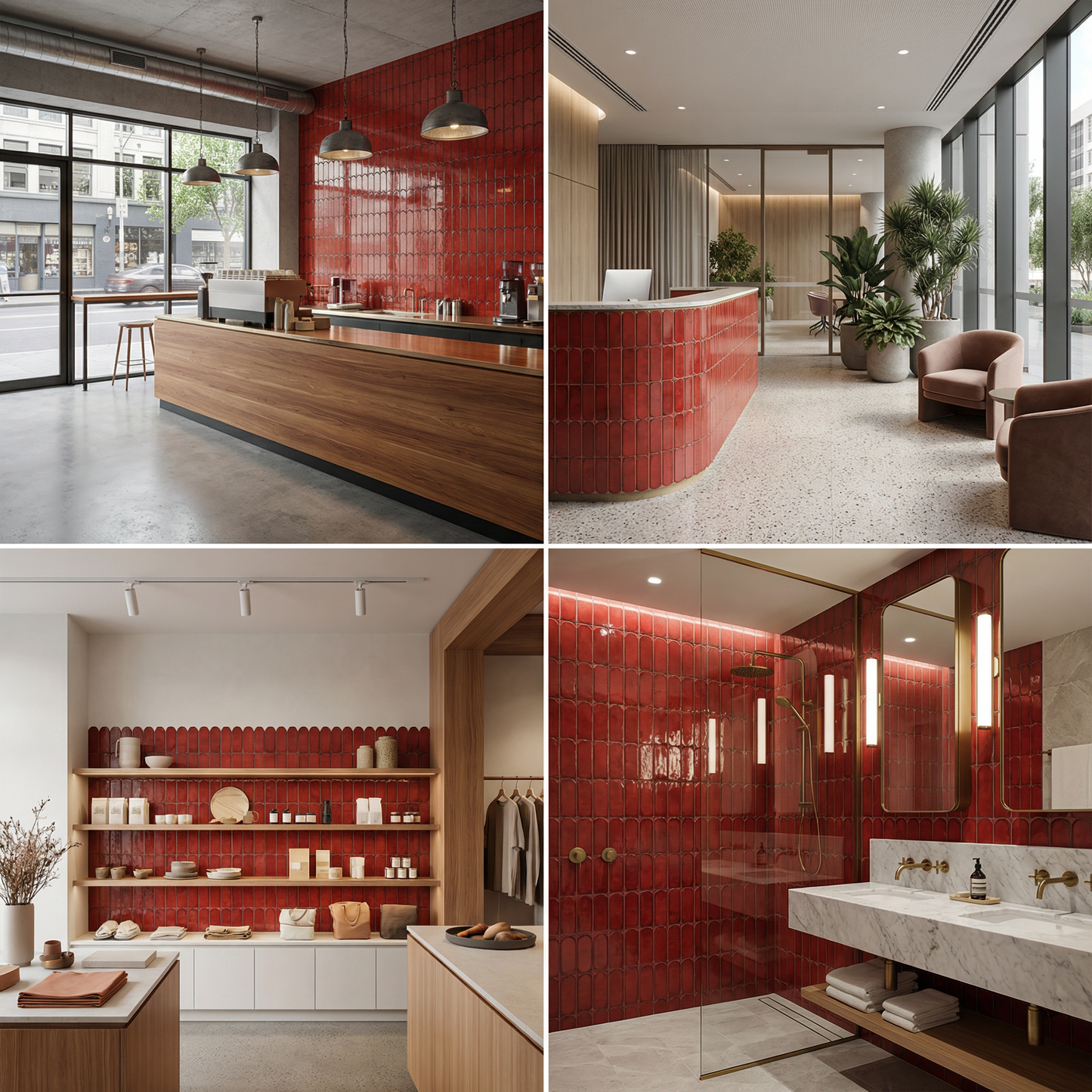 Feather Ceramic Tiles 90x308mm - Per Square Meter - Bright Red Finish - YM930-11 - GR.Mosaic Decorative Pattern (View 3)