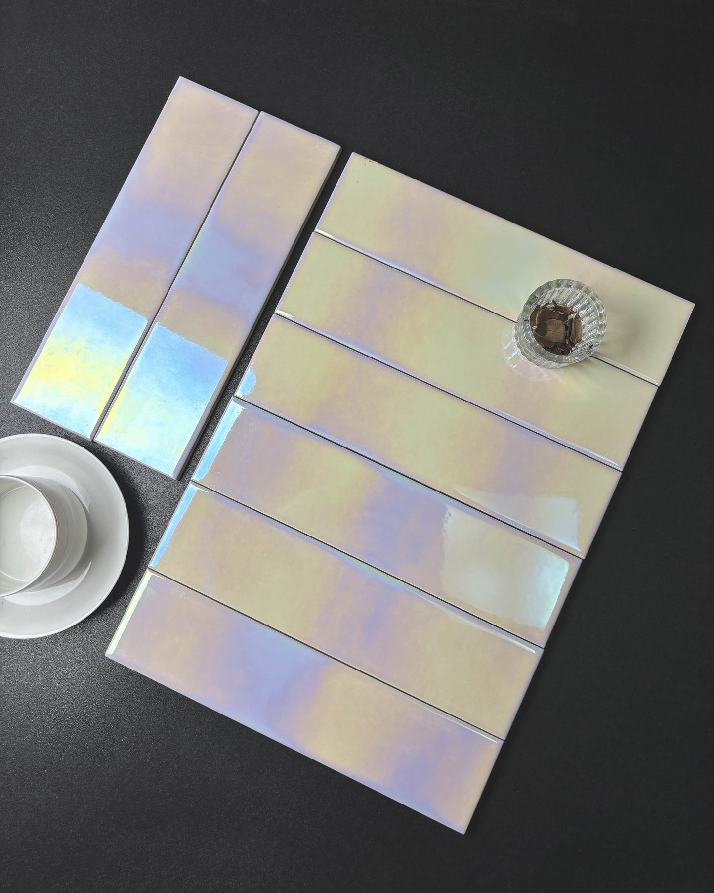 Iridescent Ceramic Tiles 65x265mm - Per Square Meter - Soft Pearl & Pastel Holographic Finish - 652601HC