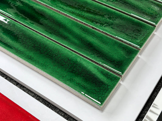 Handmade Kiln-fired Brick 40x250mm - Per Square Meter (100pcs) - Jade Green Crackle Finish N42507
