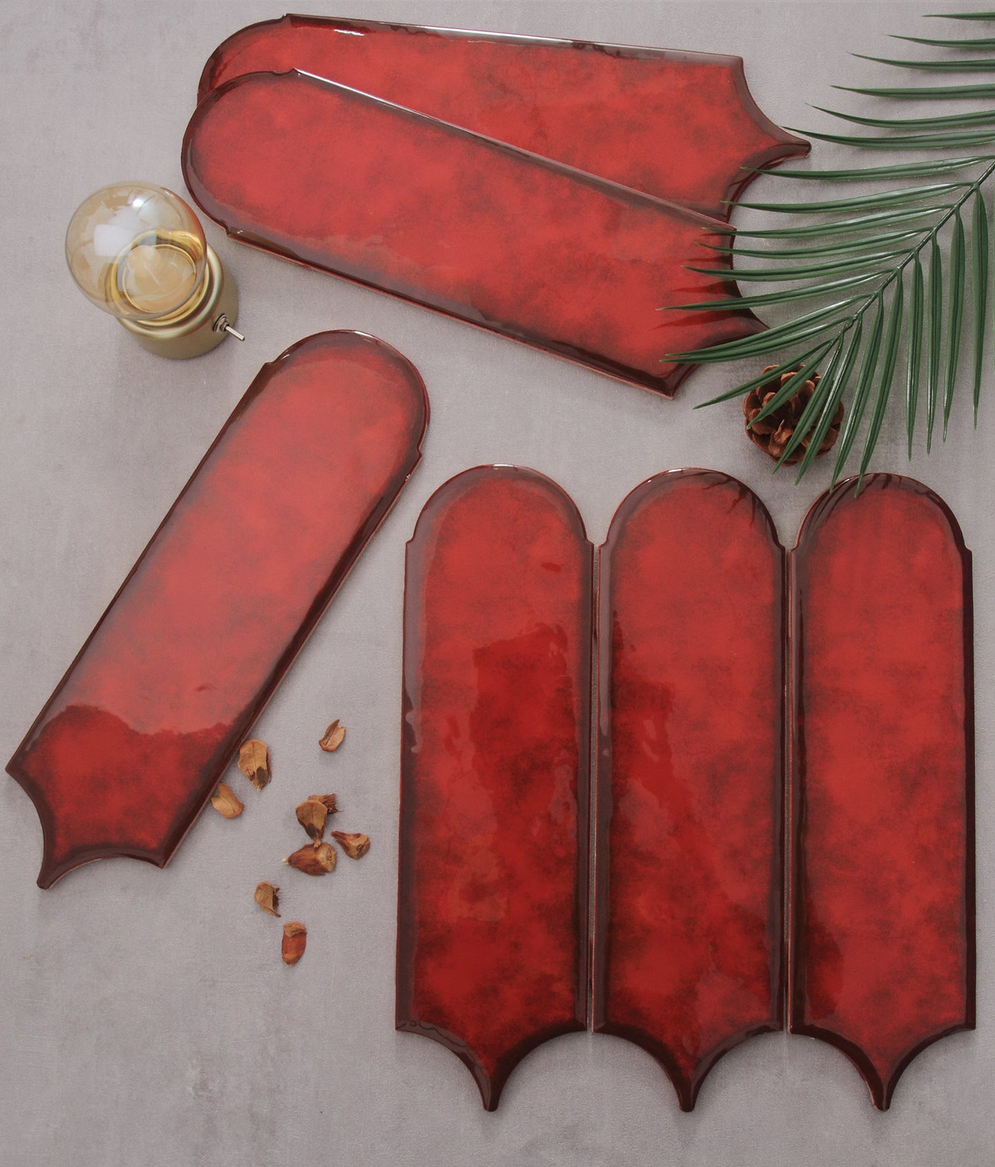 Feather Ceramic Tiles 90x308mm - Per Square Meter - Bright Red Finish - YM930-11 - GR.Mosaic Decorative Pattern (View 4)