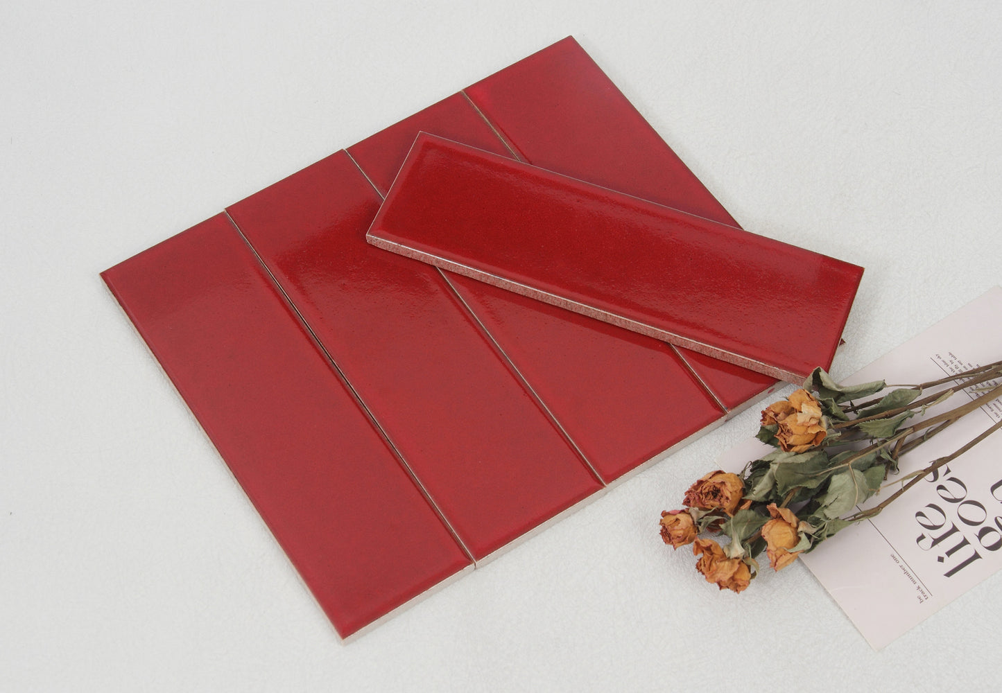Ice Crack Kiln Change Ceramic Tiles 60x200mm - Per Square Meter - Vibrant Red Glossy Finish - N-YB-65013