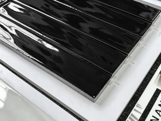 Handmade Kiln-fired Brick 40x250mm - Per Square Meter (100pcs) - Deep Black Mirror Finish N42502