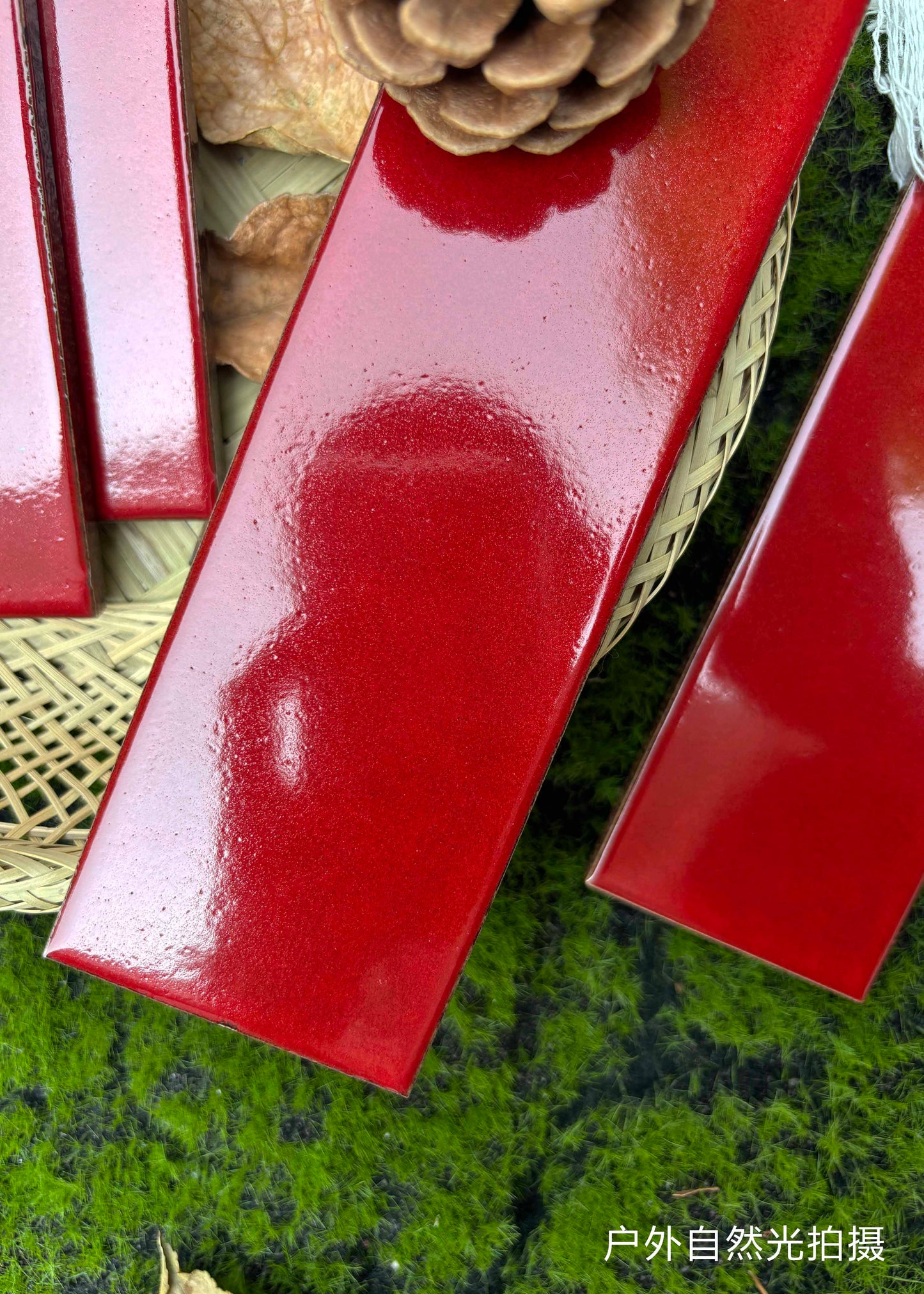 Ice Crack Kiln Change Ceramic Tiles 60x200mm - Per Square Meter - Vibrant Red Glossy Finish - N-YB-65013