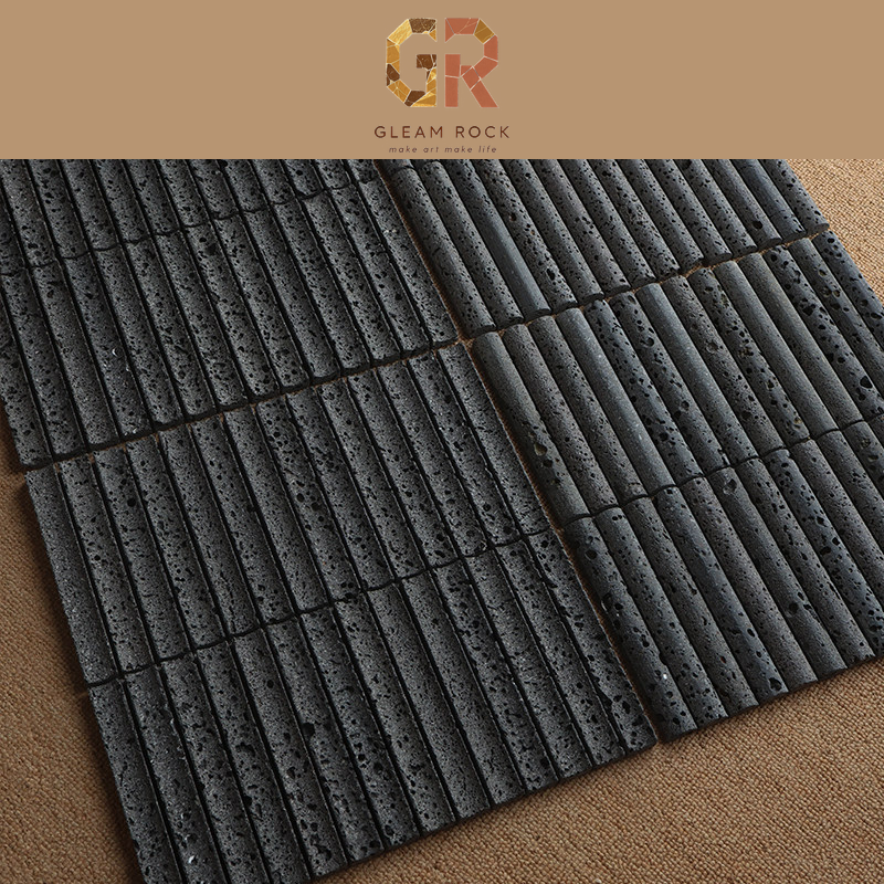 Black lava stone arc-convex strip mosaic multiple sheets layout