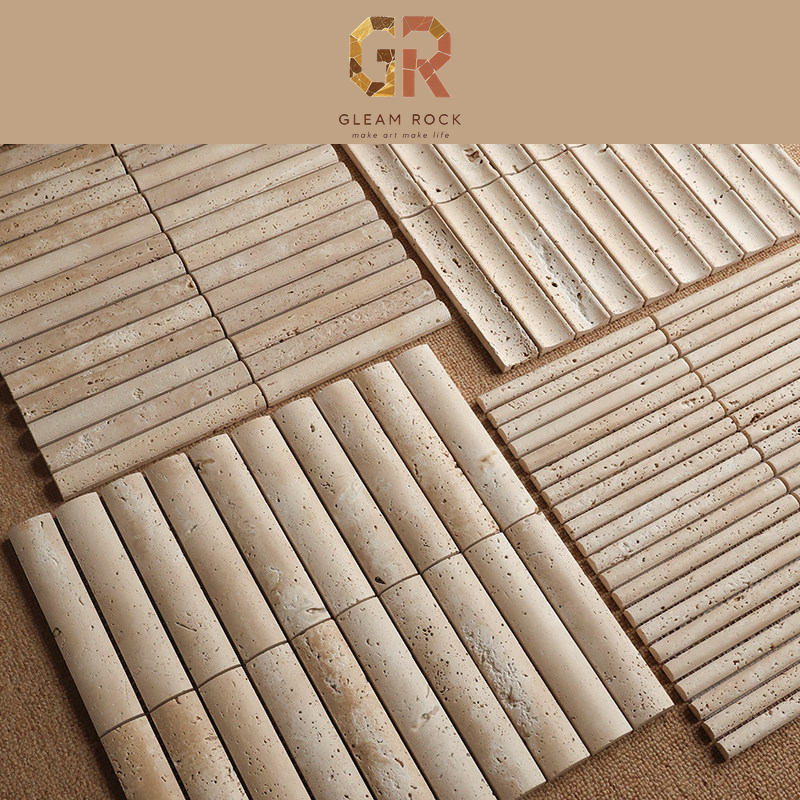 Beige travertine arc-convex strip mosaic sheets