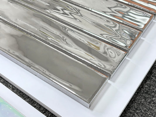 Handmade Kiln-fired Brick 40x250mm - Per Square Meter (100pcs) - Silver Textured Finish N42513