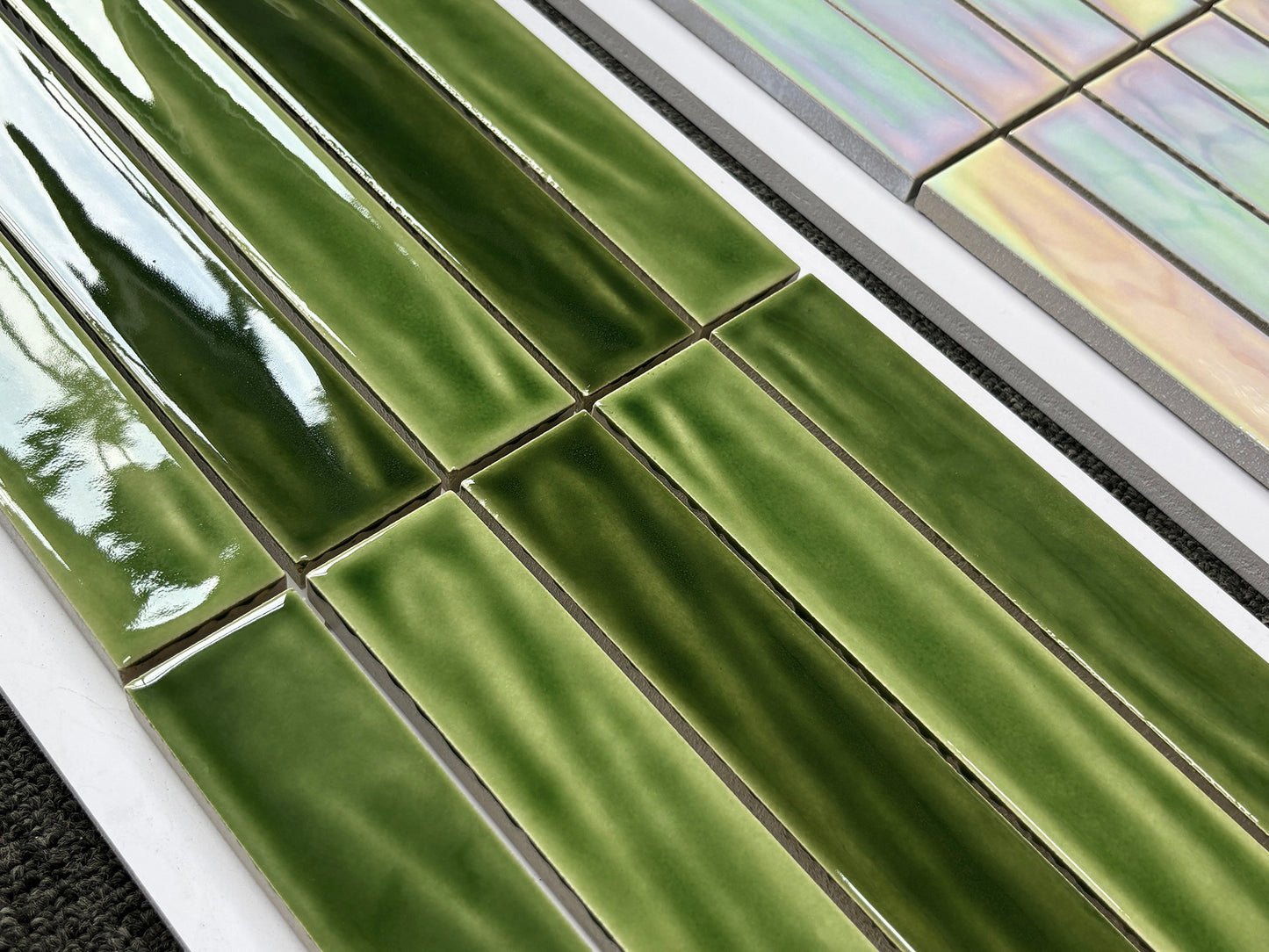 Handmade Kiln-fired Brick 40x250mm - Per Square Meter (100pcs) - Emerald Green Gradient Finish N42510