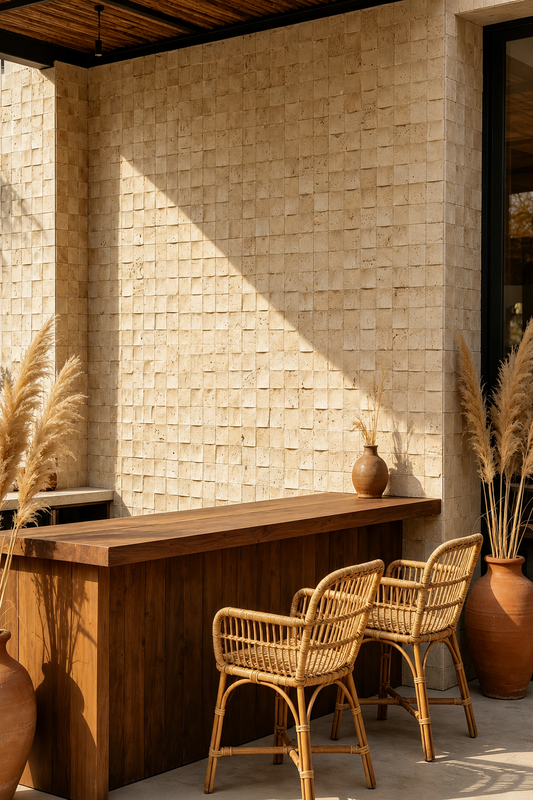 Travertine Look Mosaic Porcelain Tiles, 3D Textured Stone Effect Wall Tile
