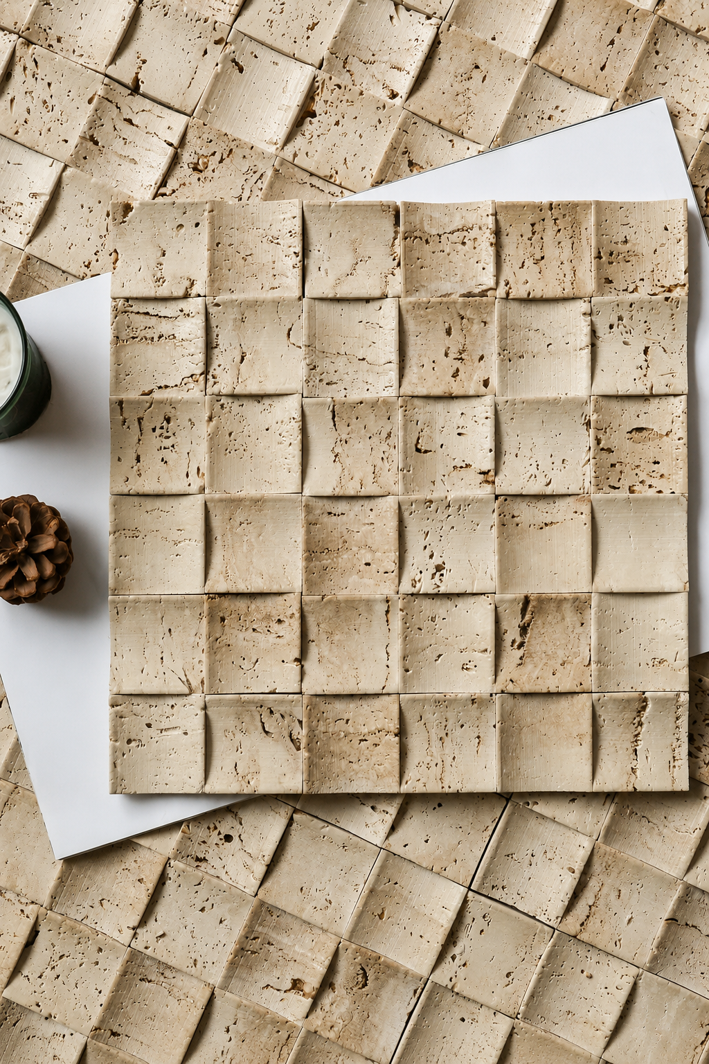 Travertine Look Mosaic Porcelain Tiles, 3D Textured Stone Effect Wall Tile