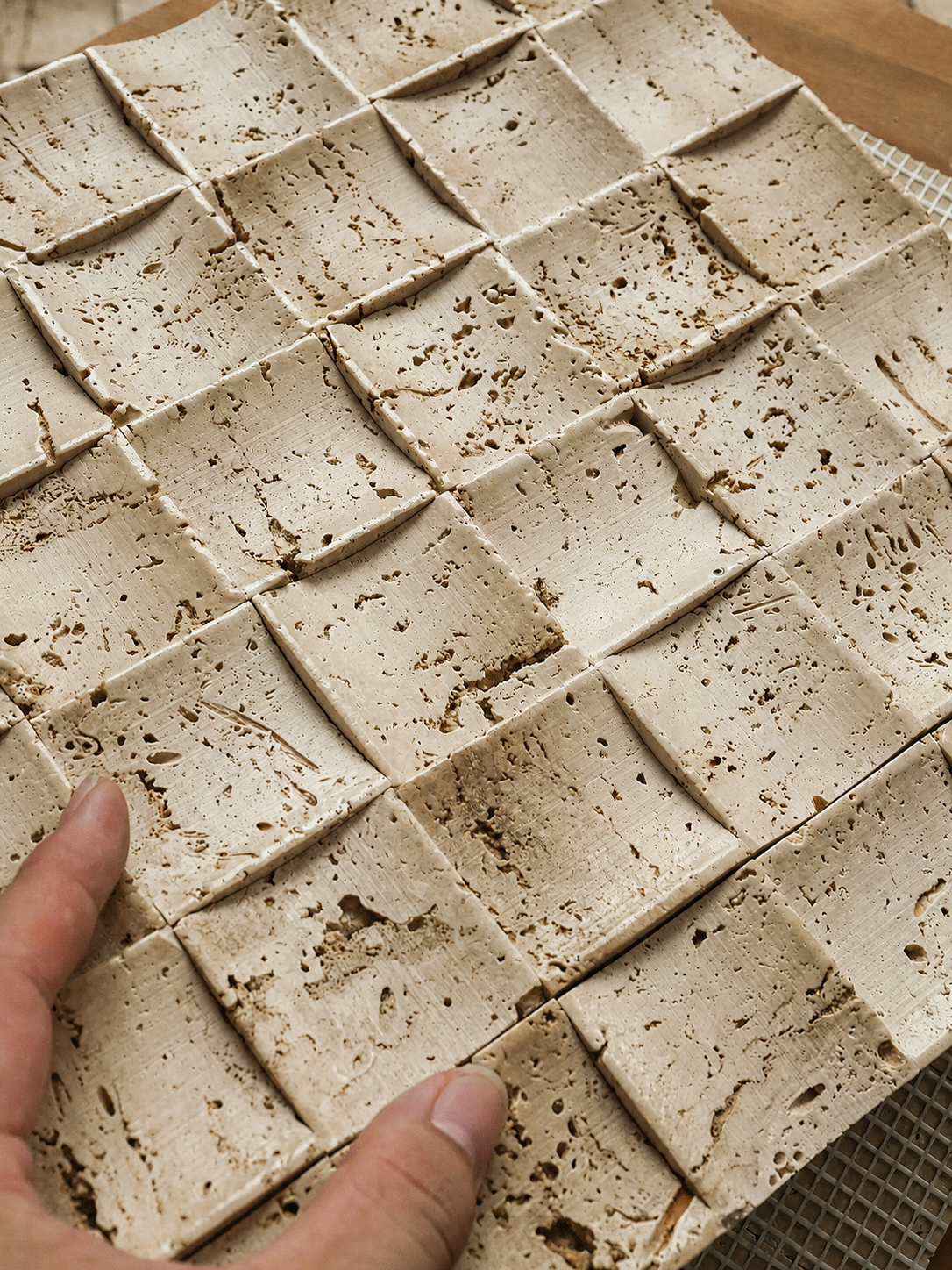 Travertine Look Mosaic Porcelain Tiles, 3D Textured Stone Effect Wall Tile