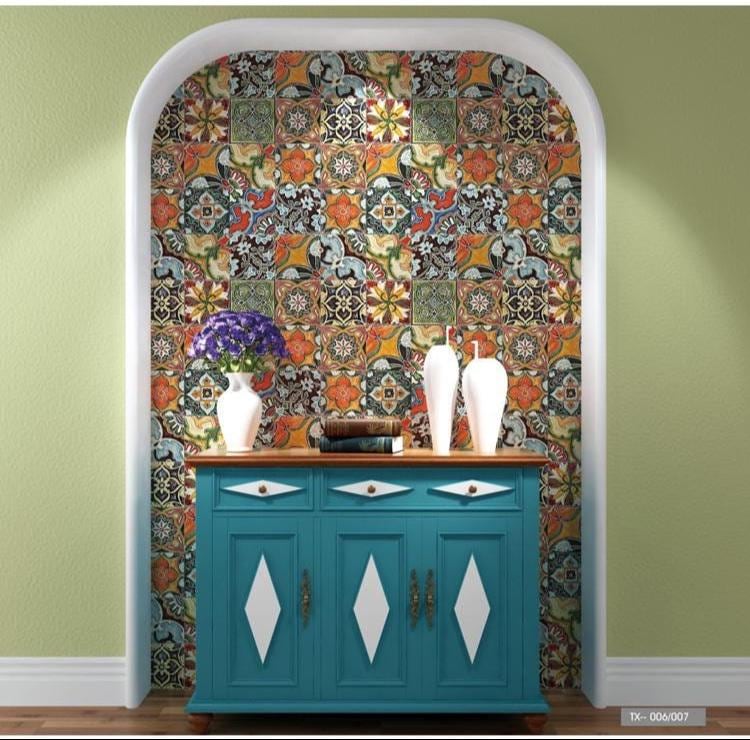 45 Pcs Hand Painted Ceramic Tiles 6x6 Floral Mixed Patterns Assorted Wall Tiles for Kitchen Backsplash Bathroom Stair Riser Decorative Art Detail View - GR.Mosaic Artistic Decor