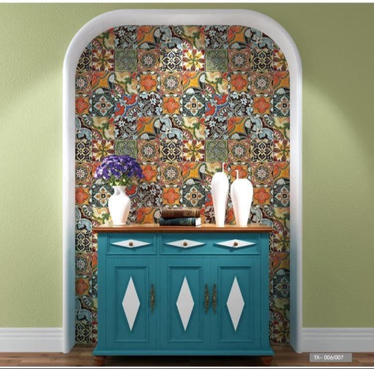 45 Pcs Hand Painted Ceramic Tiles 6x6 Floral Mixed Patterns Assorted Wall Tiles for Kitchen Backsplash Bathroom Stair Riser Decorative Art Detail View - GR.Mosaic Artistic Decor