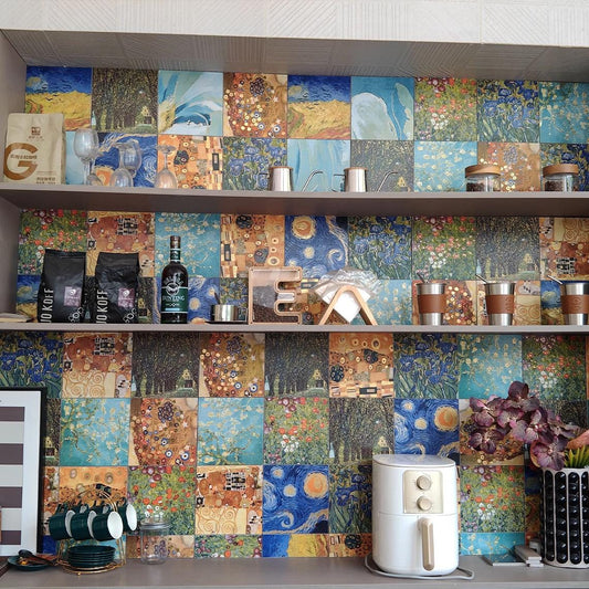 Fine Art Gilded Tiles 20x20cm - Van Gogh & Klimt Masterpiece Wall Tiles (25pcs/1㎡) - GR.Mosaic Decorative Pattern (View 1)