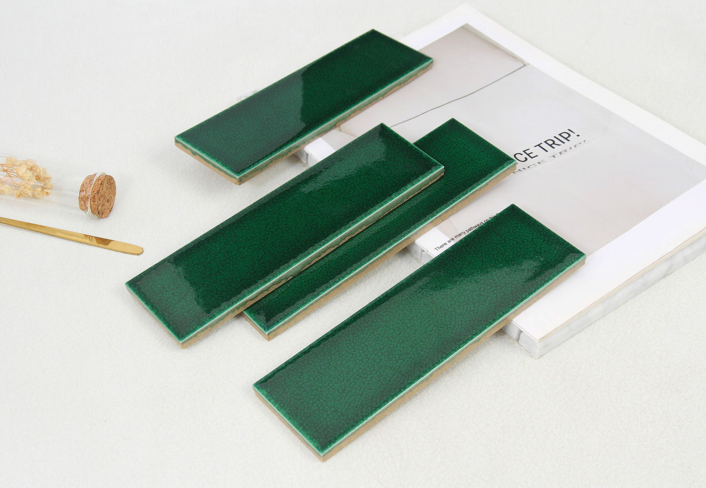 Ice Crack Kiln Change Ceramic Tiles 60x200mm - Per Square Meter - Deep Green Textured Finish - N-BL-6200ML