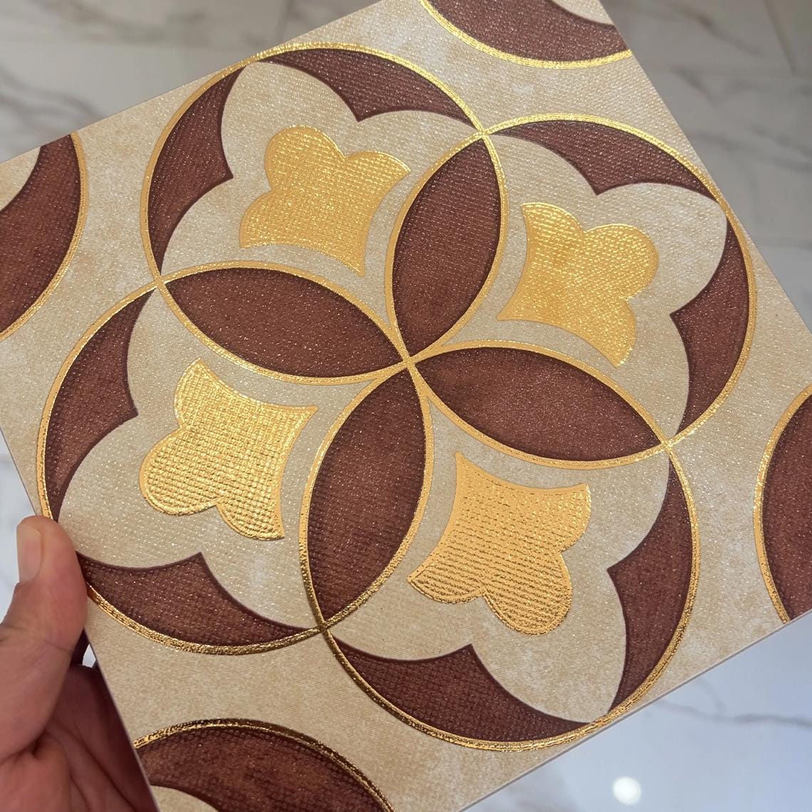 Gilded Gold Ceramic Tiles 200x200mm - Moroccan Mid-Century Wall & Floor Tiles (25 Pieces / 1㎡) - GR.Mosaic Decorative Pattern (View 1)