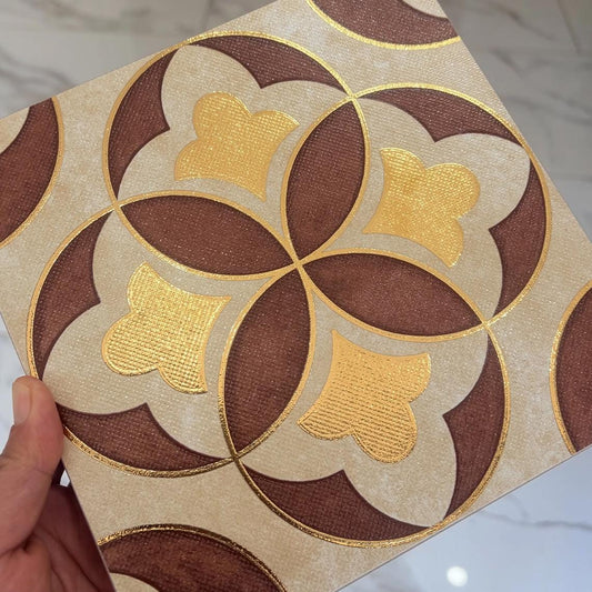 Gilded Gold Ceramic Tiles 200x200mm - Moroccan Mid-Century Wall & Floor Tiles (25 Pieces / 1㎡) - GR.Mosaic Decorative Pattern (View 1)