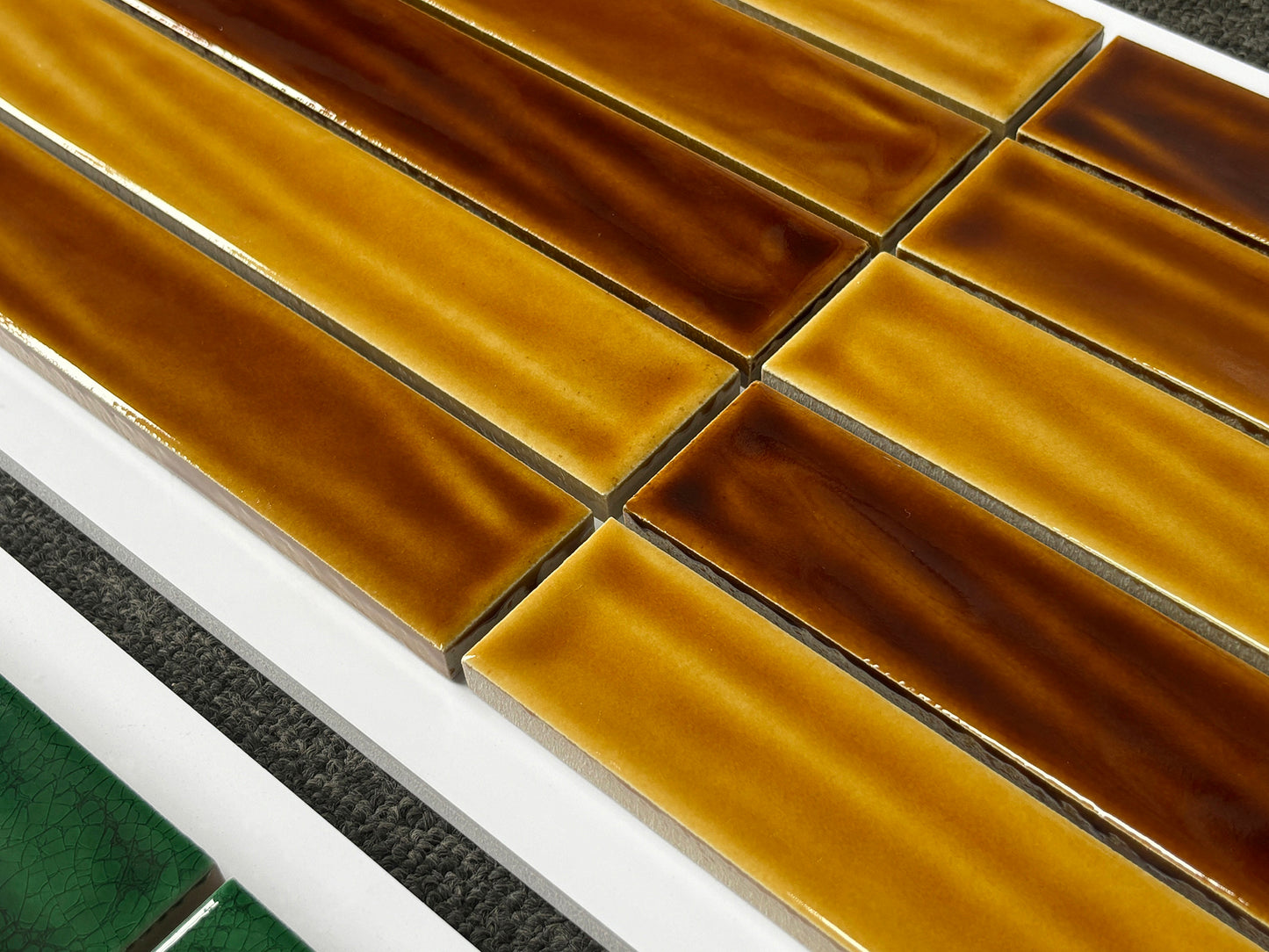 Handmade Kiln-fired Brick 40x250mm - Per Square Meter (100pcs) - Amber Honey Gradient Finish N42508